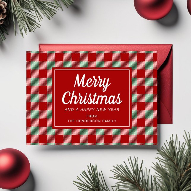 Kariertes Weihnachten (Festive Red Plaid Christmas Holiday Card)