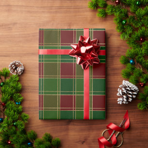 Kariertes Weihnachts-Bordeauxgold Geschenkpapier
