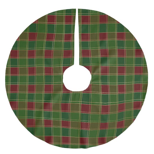 Kariertes Weihnachts-Bordeauxgold Polyester Weihnachtsbaumdecke (Vorderseite)