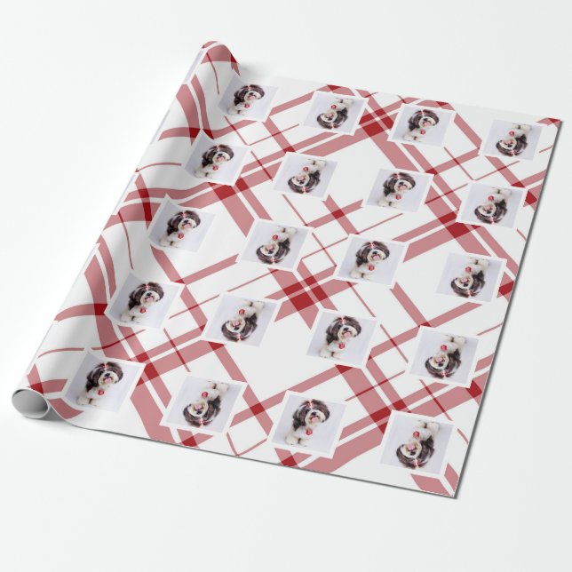 Kariertes Weihnachts-Weihnachtsmarkt Foto Custom Geschenkpapier (Ungerollt)