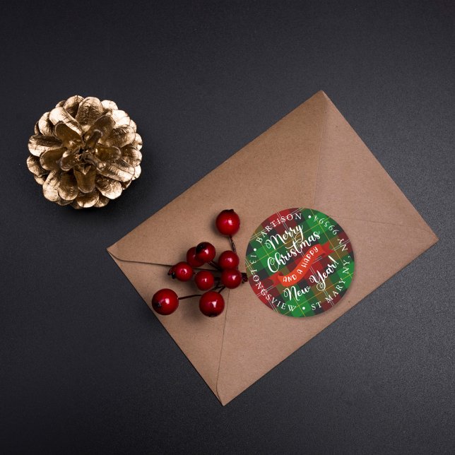 Kariertes Weihnachtsaufkleber Runder Aufkleber (Von Creator hochgeladen)