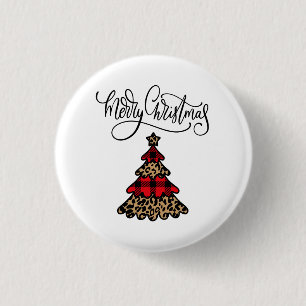 Kariertes Weihnachtsbaumdesign Frohe Weihnachten Button