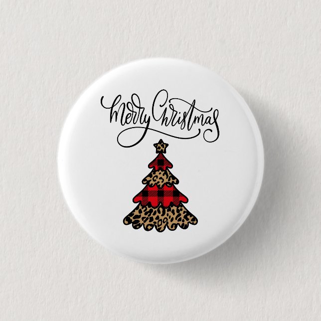 Kariertes Weihnachtsbaumdesign Frohe Weihnachten Button (Vorderseite)