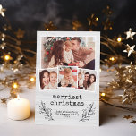 Kariertes Weihnachtsbüffel Foto Feiertagskarte<br><div class="desc">Es ist die schönste Zeit des Jahres! Diese schlichte und moderne Urlaubskarte sagt "fröhlichste Weihnachten" in der Schrift, mit rustikalen botanischen Zweigen und vier Ihrer liebsten persönlichen Fotos aus diesem Jahr gegen ein weiße Bauernholzbild. Der Hintergrund ist mit einem karierten, roten und schwarzen Büffel-Muster dekoriert. Sehen Sie sich den Link...</div>