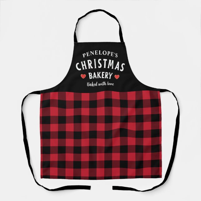 Kariertes Weihnachtsfest in Rot und Schwarz Buffal Schürze (Vorderseite)
