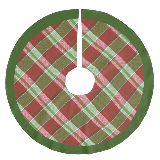 Kariertes Weihnachtsfest mit traditionellem Grün Polyester Weihnachtsbaumdecke (Vorderseite)