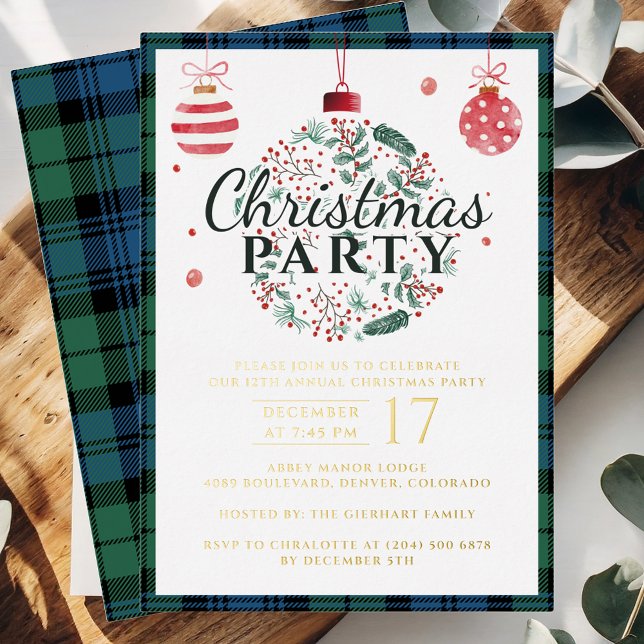 Kariertes Weihnachtsfest Party Rustikales Campbell Folieneinladung (Christmas Party Plaid Clan Campbell Tartan Rustic Invitation)
