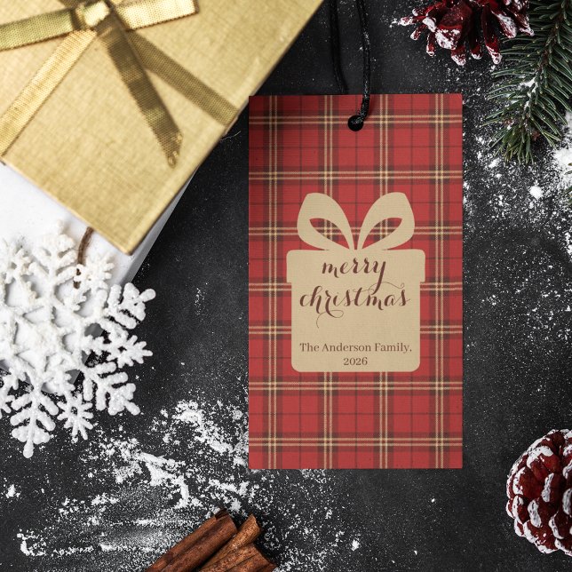 Kariertes Weihnachtsfest - Rotes Muster - Geschenkanhänger (Von Creator hochgeladen)