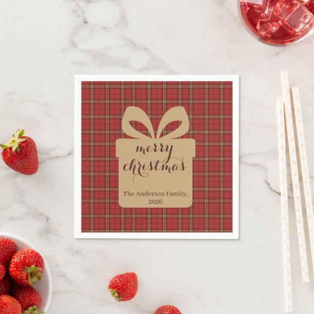 Kariertes Weihnachtsfest - Rotes Muster - Serviette (Beispiel)