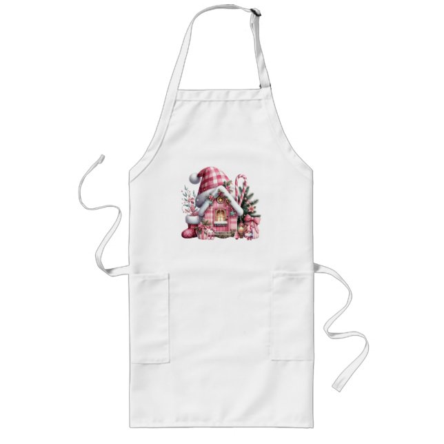 Kariertes Weihnachtshaus in Rosa Lange Schürze (Vorne)