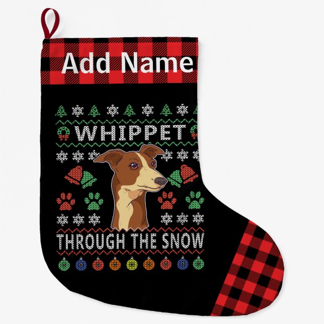 Kariertes Weihnachtsrot durch den Schnee Großer Weihnachtsstrumpf (Vorderseite)