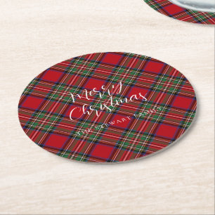 Kariertes Weihnachtsskript Stewart Tartan Runder Pappuntersetzer