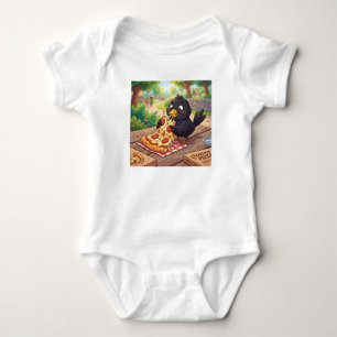 Karikatur-Baby-Schwarzdrossel-Krähe-Rabe isst Pizz Baby Strampler