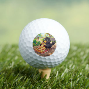 Karikatur-Baby-Schwarzdrossel-Krähe-Rabe-isst-Pizz Golfball