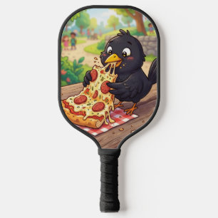 Karikatur-Baby-Schwarzdrossel-Krähe-Rabe-isst-Pizz Pickleball Schläger