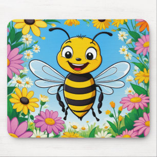 Karikatur Biene Bunte Blumen  Mousepad