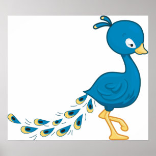 Karikatur Blau Pfau Vogel Poster
