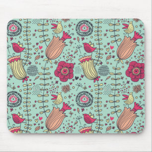 Karikatur-Blumenmuster mit Vögeln Mousepad