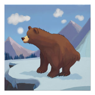 Karikatur Braunbär in den Bergen Poster