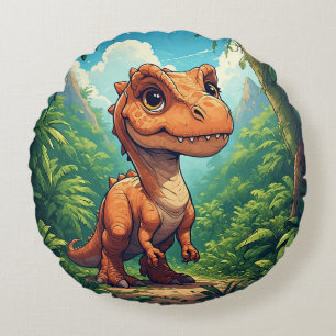 Karikatur-Dinosaurier erkundet einen tropischen Ds Rundes Kissen