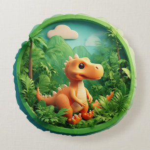 Karikatur-Dinosaurier im Bambuswald Rundes Kissen