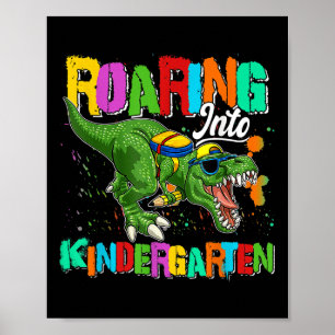 Karikatur Dinosaurier Kindergarten Jungen Schüler Poster