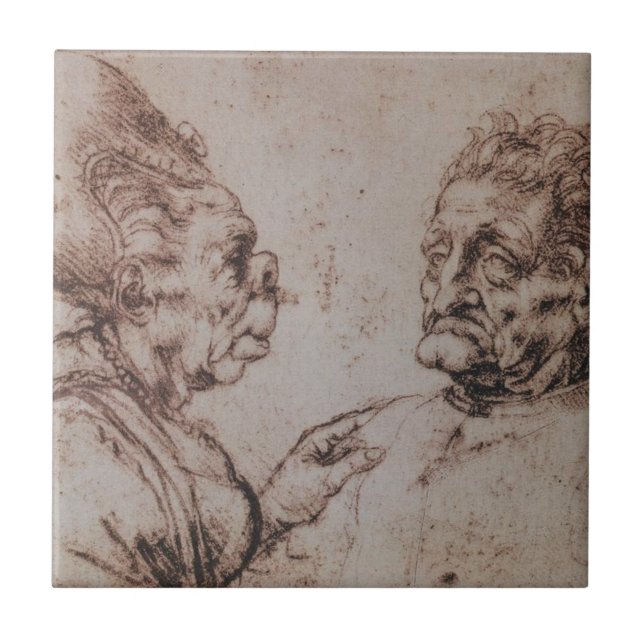 Karikatur durch Leonardo da Vinci Fliese (Vorderseite)