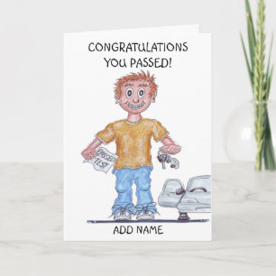 Karikatur eines glücklichen Mannes, der gerade den Karte