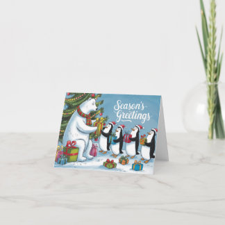 Karikatur Eisbär & Pinguine Weihnachtsfeiertage Feiertagskarte