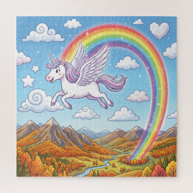 Karikatur fliegendes Einhorn mit Regenbogen (Vertikal)