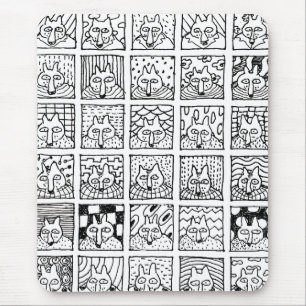 Karikatur Füchse Gesichter Quadrate Zeichnung Mousepad