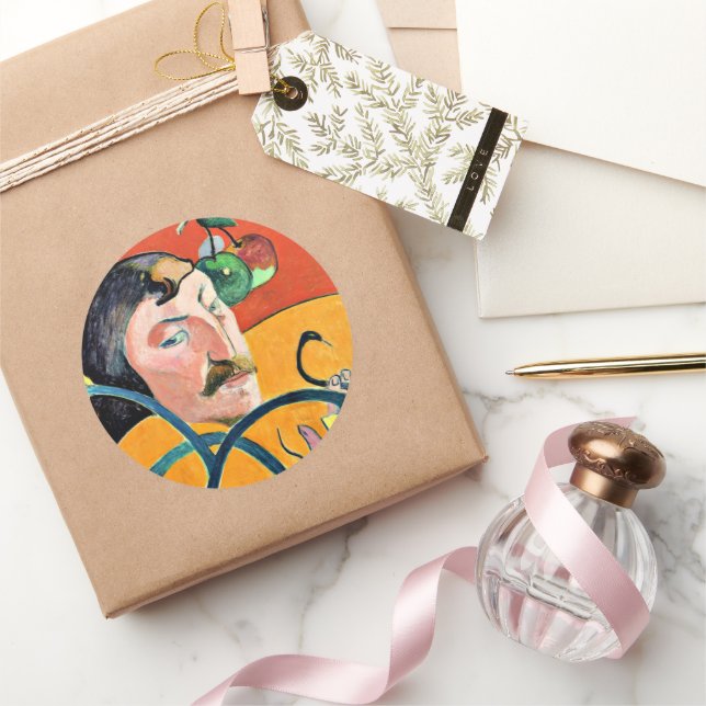 Karikatur, Gemälde von Gauguin, Runder Aufkleber (Schenken)