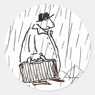 Karikatur Geschäftsmann Aktenkoffer-Typ im Regen Runder Aufkleber