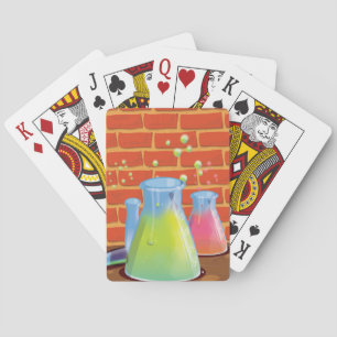 Karikatur Glas Wissenschaftliche Ausrüstung auf ei Spielkarten