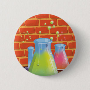Karikatur Glas Wissenschaftliche Geräte auf einer Button