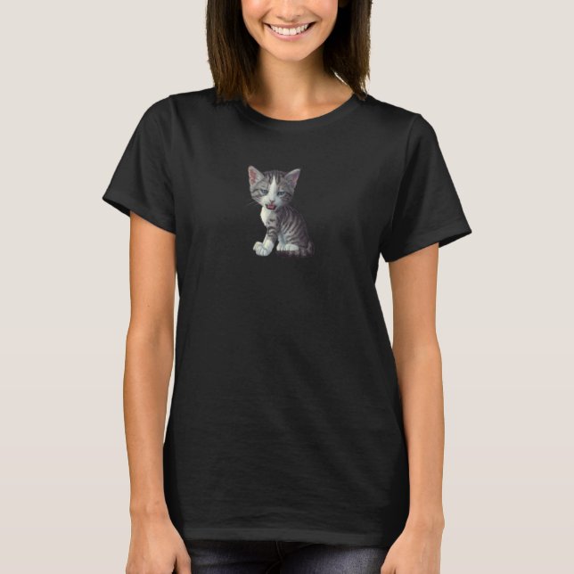 Karikatur Grautabby mit White Kitten Katze T-Shirt (Vorderseite)