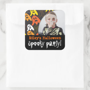 Karikatur Gruselige Geister Kinder Halloween-Party Quadratischer Aufkleber