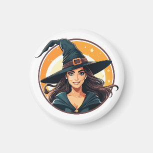 Karikatur-Halloween-Hexenporträt Magnet