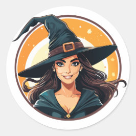 Karikatur-Halloween-Hexenporträt Runder Aufkleber