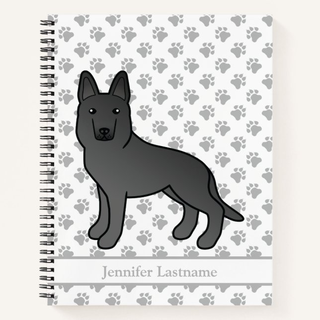 Karikatur-Hund aus schwarzem Schäfer und benutzerd Notizbuch (Vorderseite)