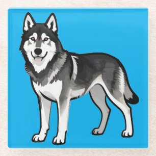 Karikatur-Husky-Hund-Geschenk Schwarz Weiß Sibiris Glasuntersetzer
