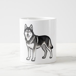 Karikatur-Husky-Hund-Geschenk Schwarz Weiß Sibiris Jumbo-Tasse