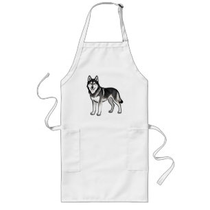 Karikatur-Husky-Hund-Geschenk Schwarz Weiß Sibiris Lange Schürze