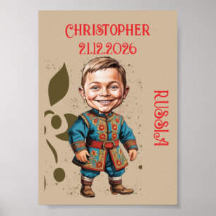 Karikatur Junge in Vintage-Russisch gekleidet Poster