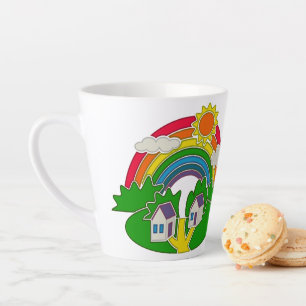 Karikatur ländliche Szene mit Regenbogen und Landh Milchtasse