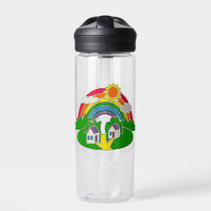 Karikatur ländliche Szene mit Regenbogen und Landh Trinkflasche