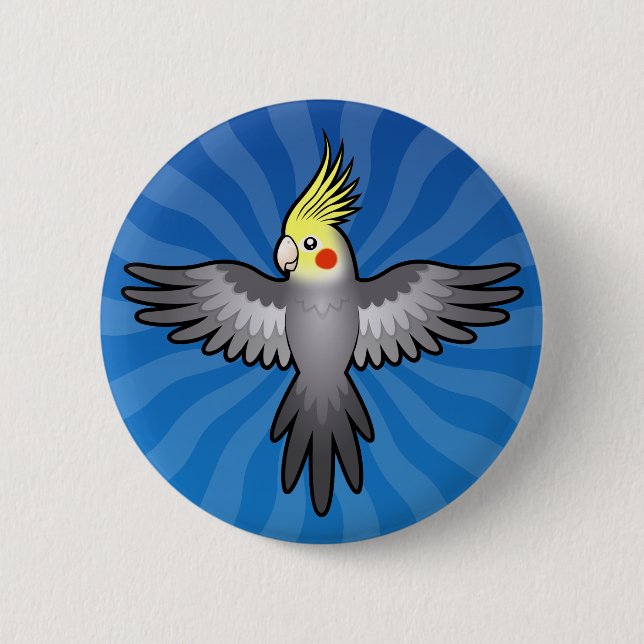 Karikatur Nymphensittich Button (Vorderseite)