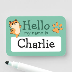 Karikatur Orange Katze, Pfotenabdruck, Benutzerdef Namensschild
