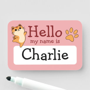 Karikatur Orange Katze, Pfotenabdruck, Individuell Namensschild