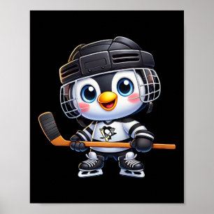 Karikatur Pinguin Hockeyspieler Eishockey Poster